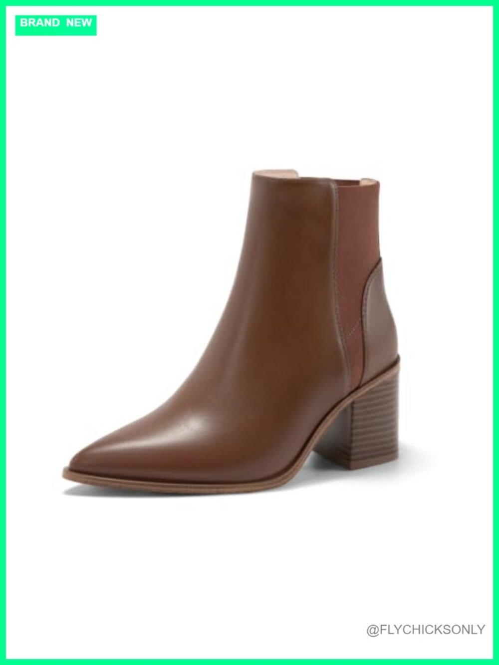 Pointed Toe Chunky Block Heel Slip On Faux Leather Chelsea Ankle Booties